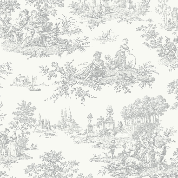 NextWall Peel &amp; Stick Chateau Toile Argos Grey Wallpaper image 1 of 4