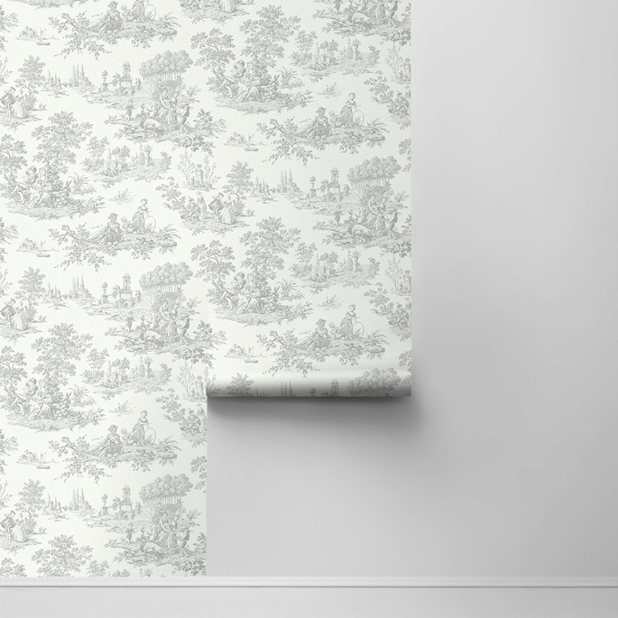 NextWall Peel &amp; Stick Chateau Toile Argos Grey Wallpaper image 2 of 4