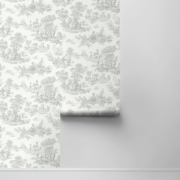 NextWall Peel &amp; Stick Chateau Toile Argos Grey Wallpaper image 2 of 4