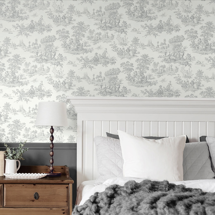 NextWall Peel &amp; Stick Chateau Toile Argos Grey Wallpaper image 3 of 4