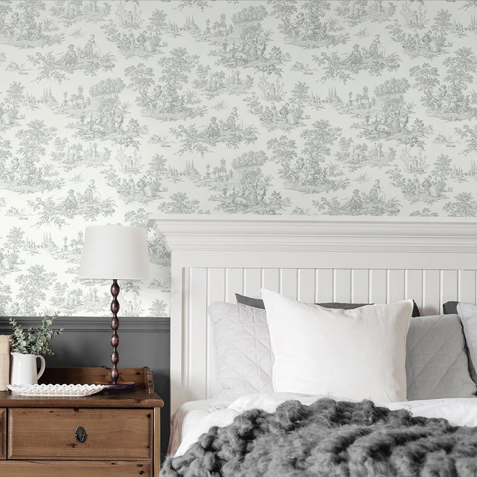 NextWall Peel &amp; Stick Chateau Toile Argos Grey Wallpaper image 3 of 4