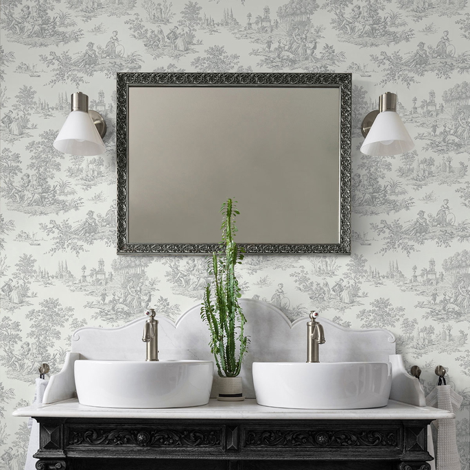 NextWall Peel &amp; Stick Chateau Toile Argos Grey Wallpaper image 4 of 4