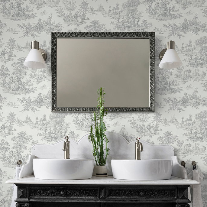 NextWall Peel &amp; Stick Chateau Toile Argos Grey Wallpaper image 4 of 4