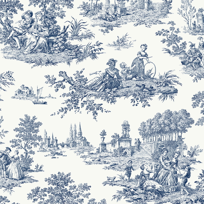 NextWall Peel &amp; Stick Chateau Toile Navy Blue Wallpaper image 1 of 4