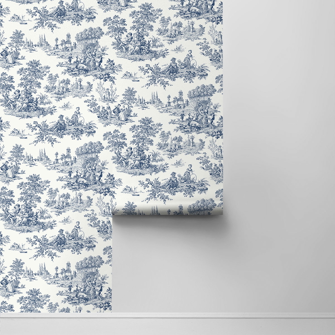 NextWall Peel &amp; Stick Chateau Toile Navy Blue Wallpaper image 2 of 4