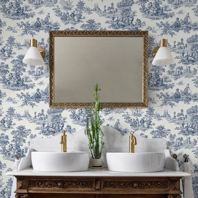 NextWall Peel &amp; Stick Chateau Toile Navy Blue Wallpaper image 4 of 4