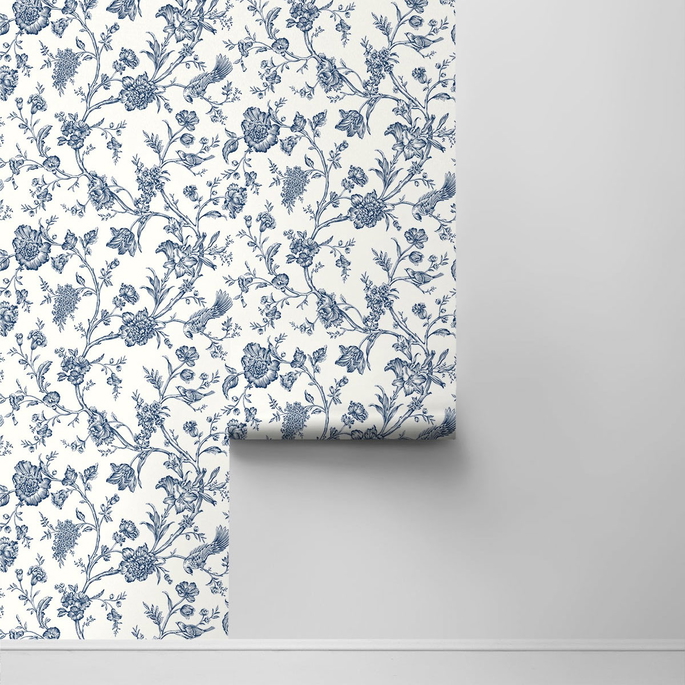 NextWall Peel &amp; Stick Jasmine Chinoiserie Navy Blue Wallpaper image 2 of 4