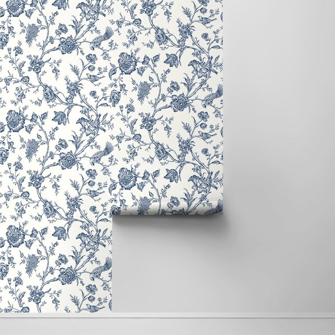 NextWall Peel &amp; Stick Jasmine Chinoiserie Navy Blue Wallpaper image 2 of 4