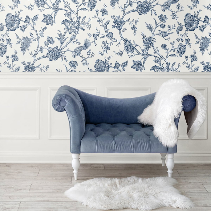 NextWall Peel &amp; Stick Jasmine Chinoiserie Navy Blue Wallpaper image 3 of 4