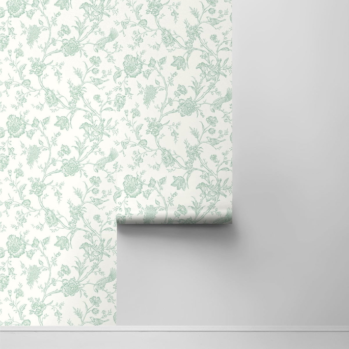 NextWall Peel &amp; Stick Jasmine Chinoiserie Seaglass Wallpaper image 2 of 4