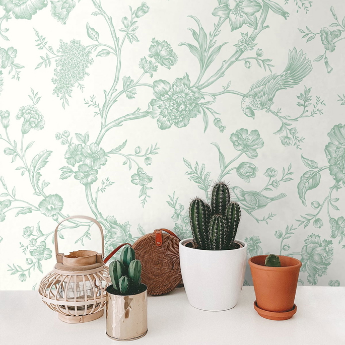 NextWall Peel &amp; Stick Jasmine Chinoiserie Seaglass Wallpaper image 3 of 4