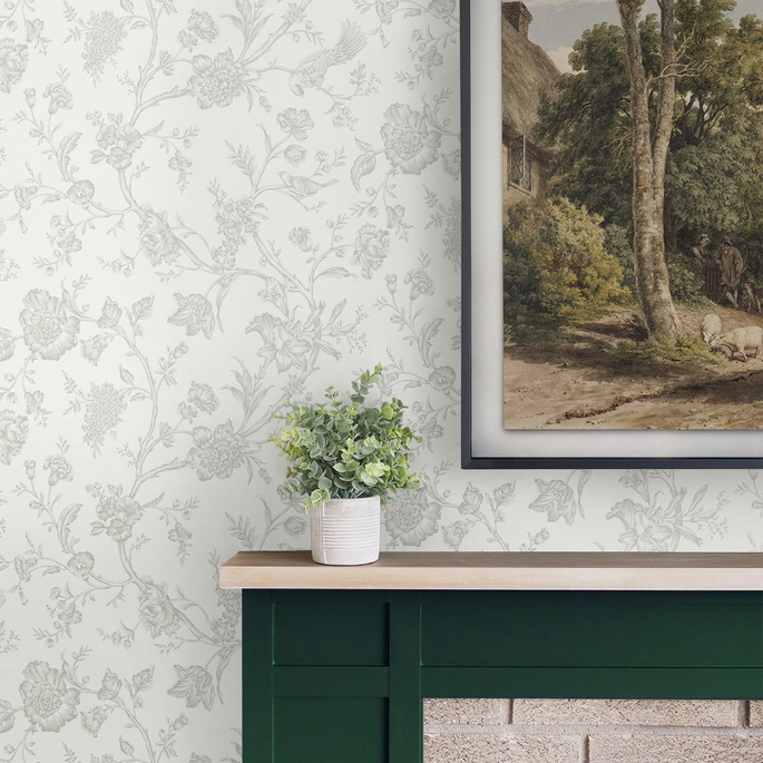 NextWall Peel &amp; Stick Jasmine Chinoiserie Harbor Mist Wallpaper image 3 of 4
