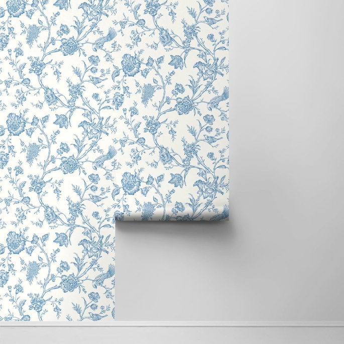 NextWall Peel &amp; Stick Jasmine Chinoiserie Carolina Blue Wallpaper image 2 of 4