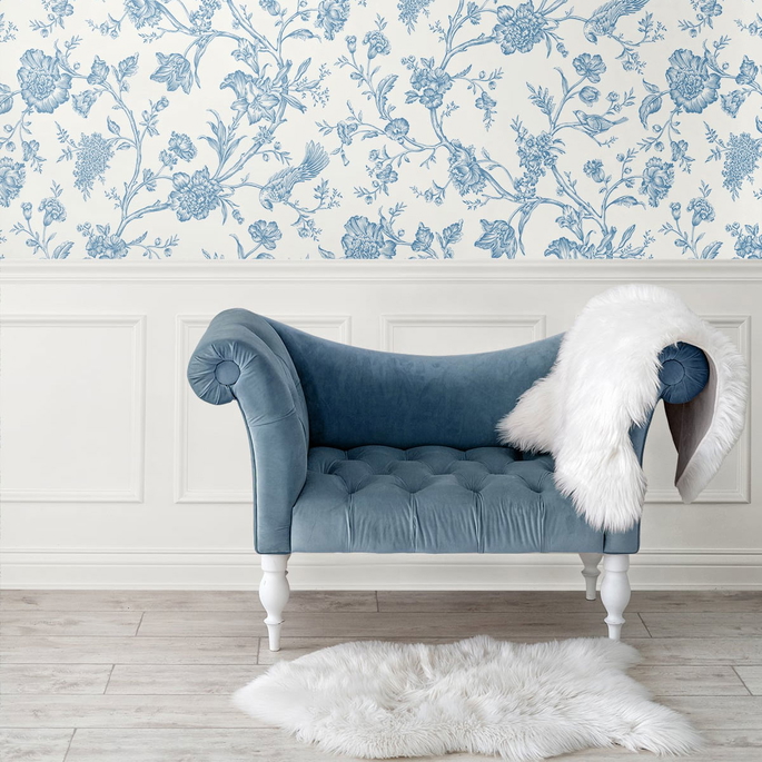 NextWall Peel &amp; Stick Jasmine Chinoiserie Carolina Blue Wallpaper image 4 of 4
