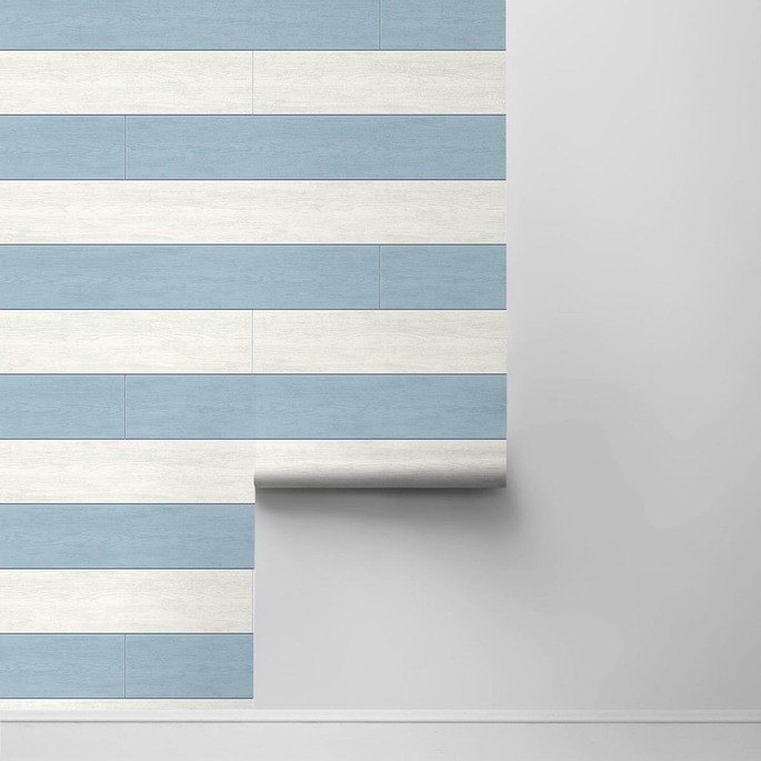NextWall Peel &amp; Stick Two Toned Shiplap Carolina Blue Wallpaper image 2 of 4