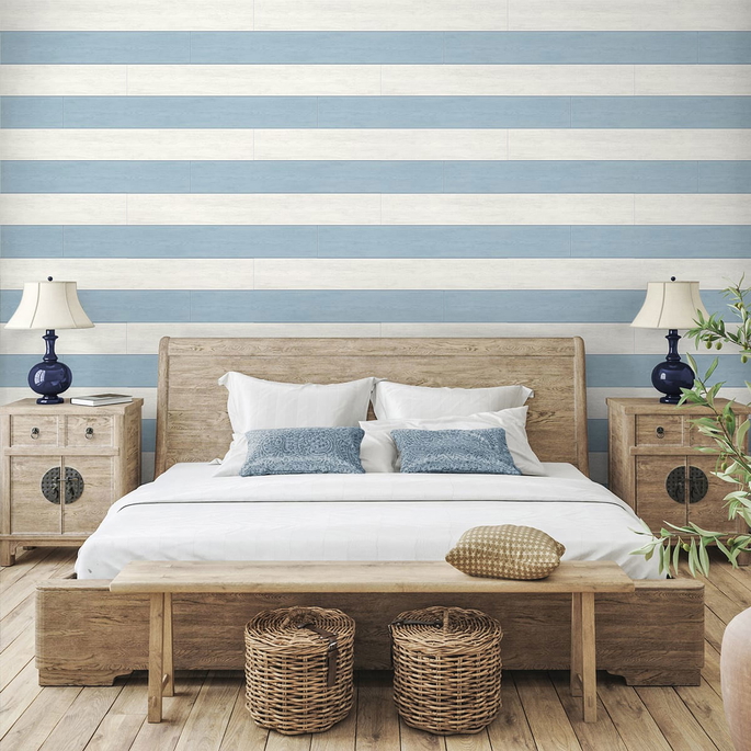 NextWall Peel &amp; Stick Two Toned Shiplap Carolina Blue Wallpaper image 3 of 4
