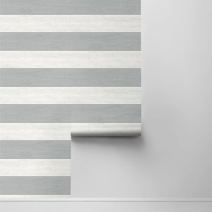 NextWall Peel &amp; Stick Two Toned Shiplap Argos Grey Wallpaper image 2 of 4