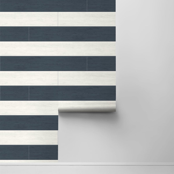 NextWall Peel &amp; Stick Two Toned Shiplap Navy Blue Wallpaper image 2 of 4
