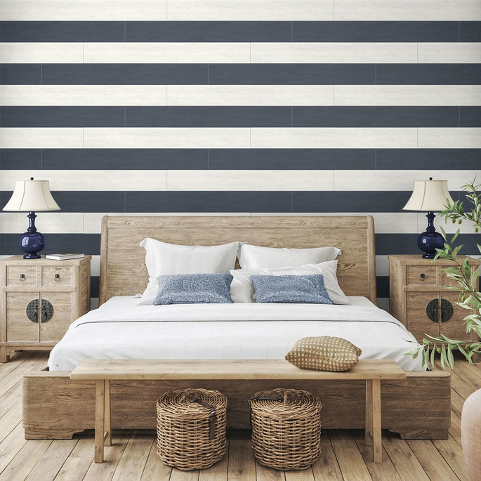 NextWall Peel &amp; Stick Two Toned Shiplap Navy Blue Wallpaper image 3 of 4