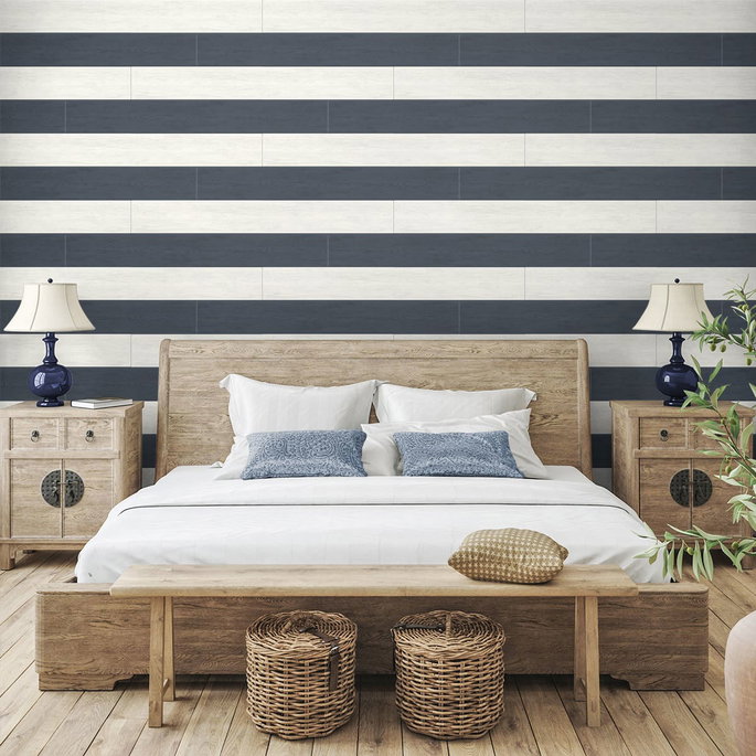 NextWall Peel &amp; Stick Two Toned Shiplap Navy Blue Wallpaper image 3 of 4