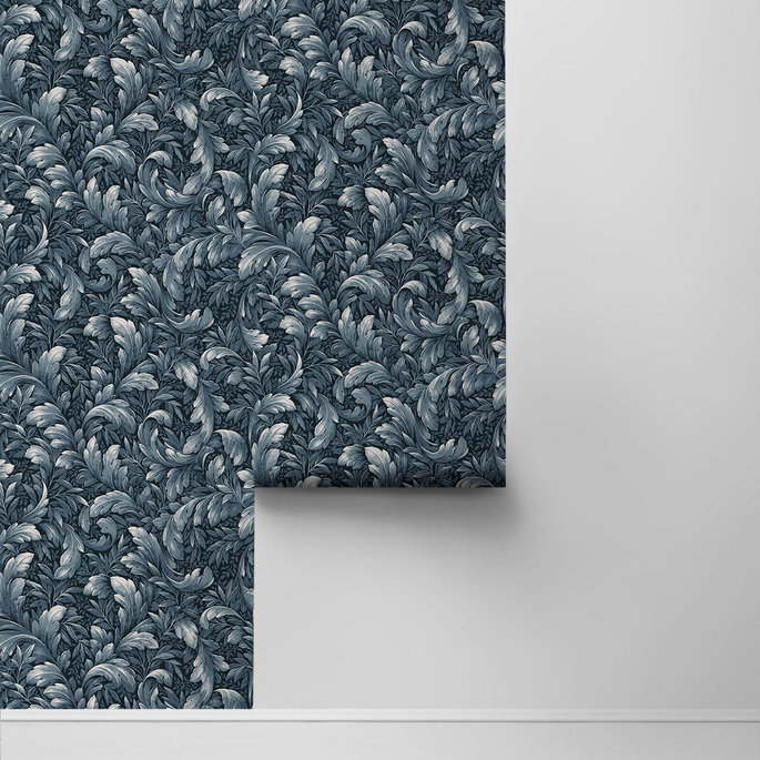 NextWall Peel &amp; Stick Acanthus Trail Navy Blue Wallpaper image 2 of 4