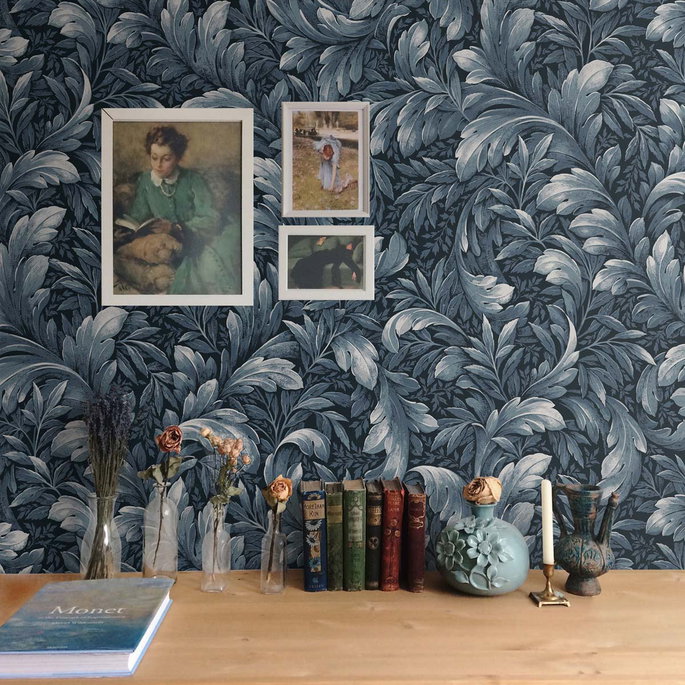 NextWall Peel &amp; Stick Acanthus Trail Navy Blue Wallpaper image 3 of 4