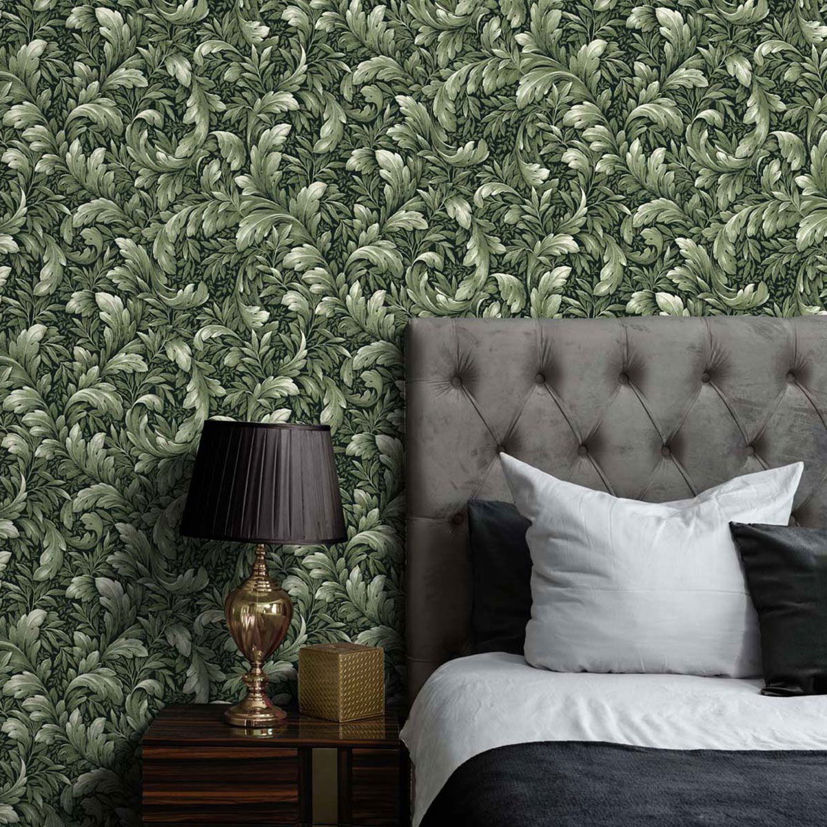 NextWall Peel & Stick Acanthus Trail Forest Green Wallpaper