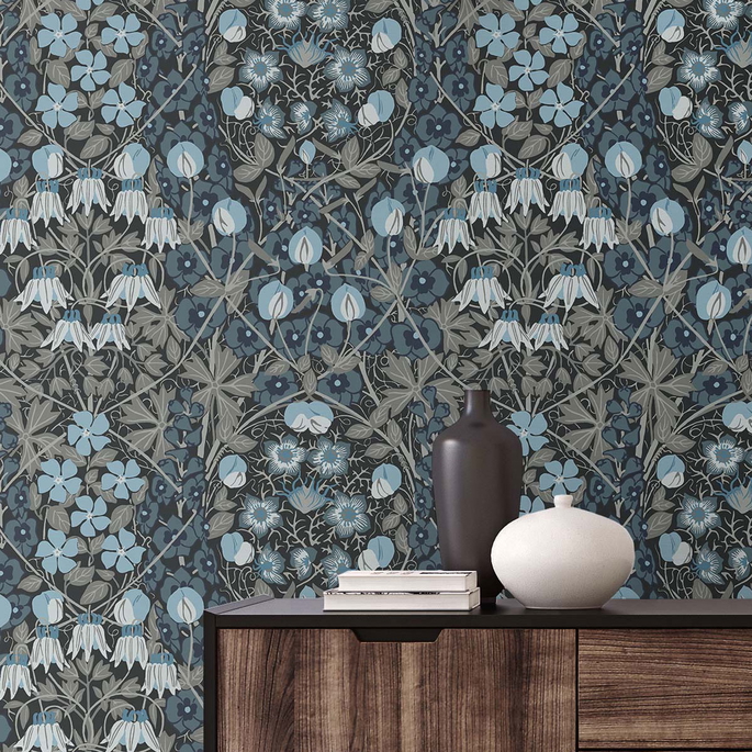 NextWall Peel &amp; Stick Tulip Garden Bluestone Wallpaper image 3 of 4