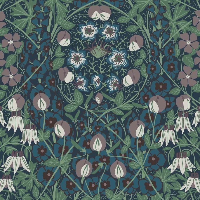 NextWall Peel &amp; Stick Tulip Garden Deep Ocean &amp; Purple Haze Wallpaper image 1 of 4