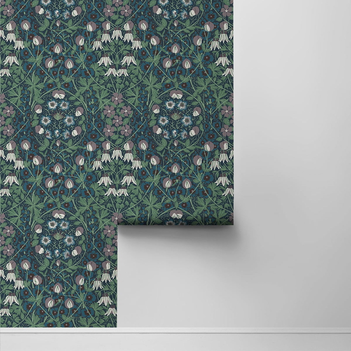 NextWall Peel &amp; Stick Tulip Garden Deep Ocean &amp; Purple Haze Wallpaper image 2 of 4