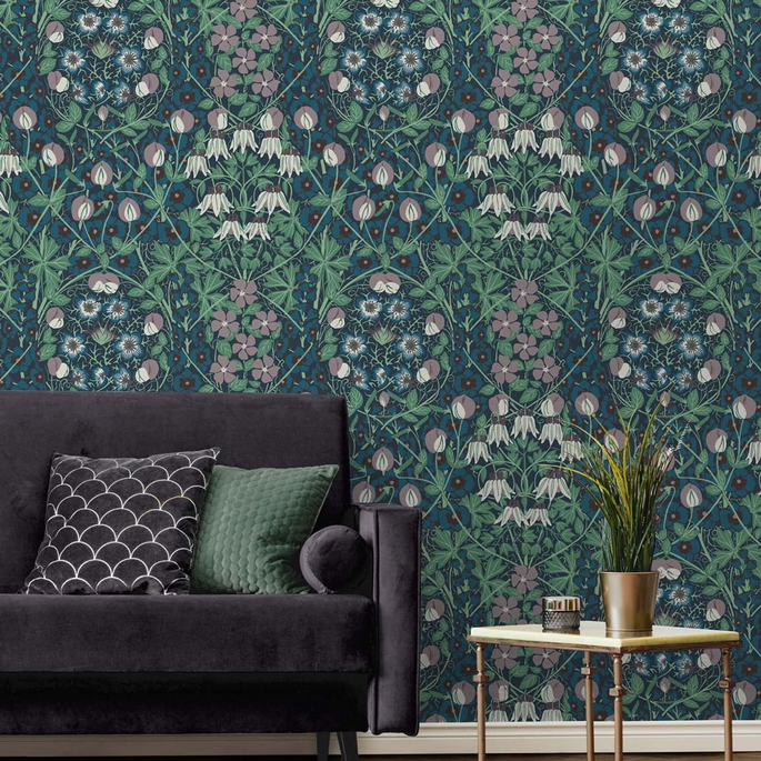 NextWall Peel &amp; Stick Tulip Garden Deep Ocean &amp; Purple Haze Wallpaper image 4 of 4