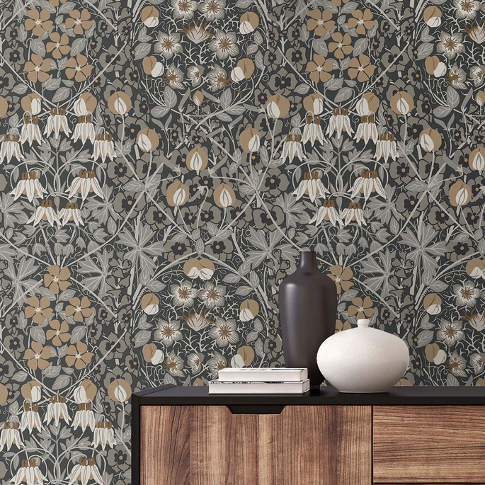 NextWall Peel &amp; Stick Tulip Garden Wrought Iron &amp; Chamois Wallpaper image 3 of 4