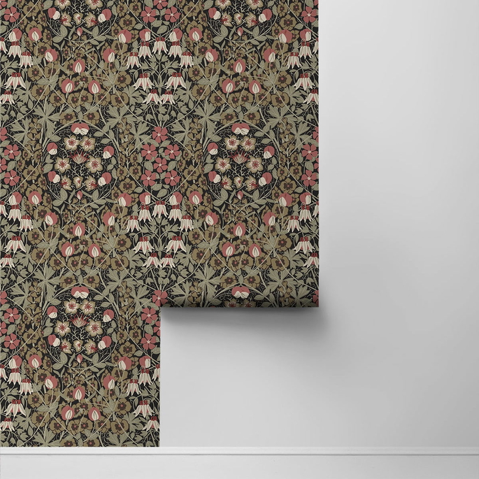 NextWall Peel &amp; Stick Tulip Garden Ebony &amp; Red Clay Wallpaper image 2 of 4