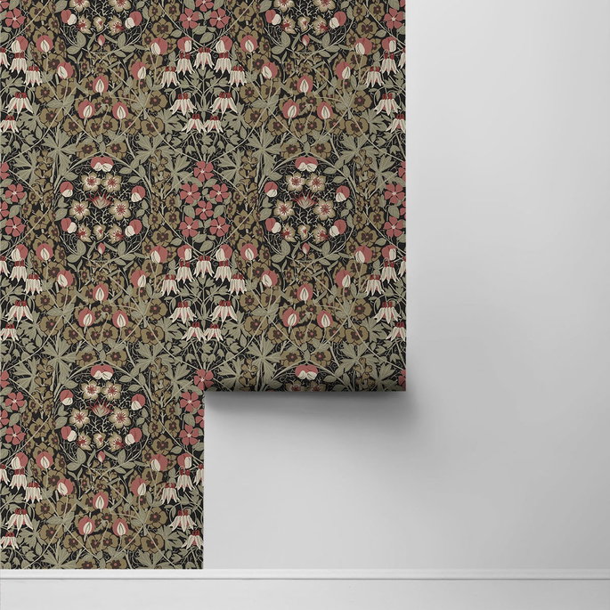 NextWall Peel &amp; Stick Tulip Garden Ebony &amp; Red Clay Wallpaper image 2 of 4