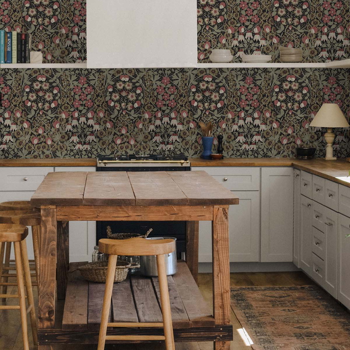 NextWall Peel &amp; Stick Tulip Garden Ebony &amp; Red Clay Wallpaper image 3 of 4