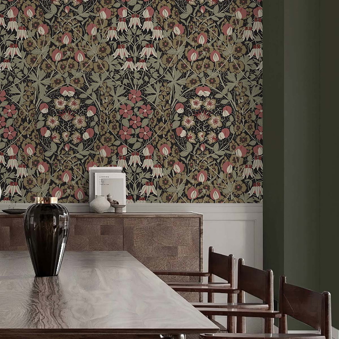 NextWall Peel &amp; Stick Tulip Garden Ebony &amp; Red Clay Wallpaper image 4 of 4