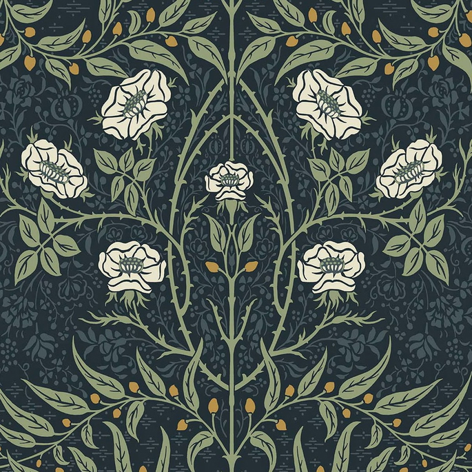 NextWall Peel &amp; Stick Stenciled Floral Navy &amp; Sage Wallpaper image 1 of 4