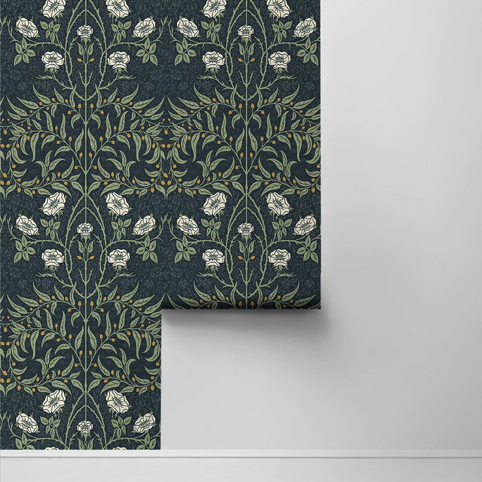 NextWall Peel &amp; Stick Stenciled Floral Navy &amp; Sage Wallpaper image 2 of 4