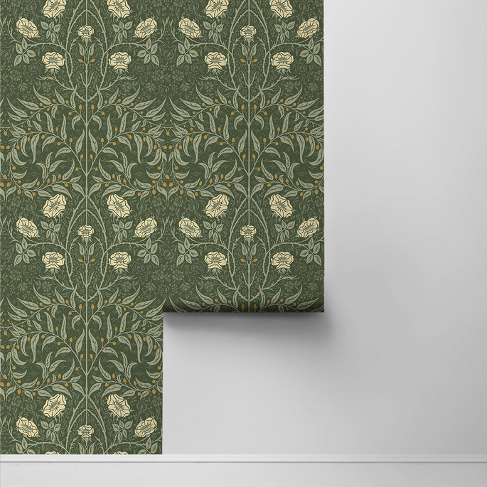 NextWall Peel &amp; Stick Stenciled Floral Evergreen Wallpaper image 2 of 4