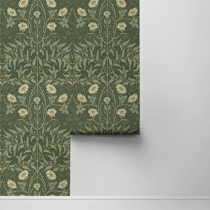 NextWall Peel &amp; Stick Stenciled Floral Evergreen Wallpaper image 2 of 4
