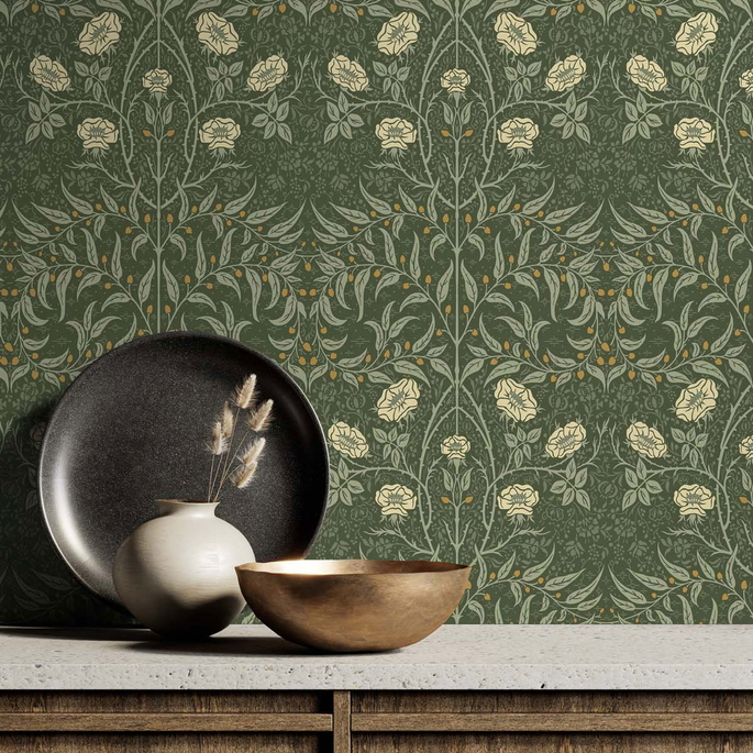 NextWall Peel &amp; Stick Stenciled Floral Evergreen Wallpaper image 3 of 4