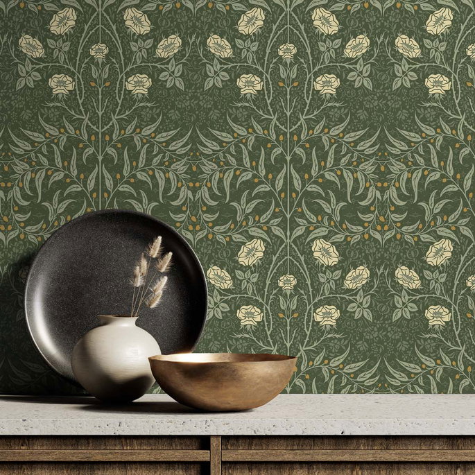NextWall Peel &amp; Stick Stenciled Floral Evergreen Wallpaper image 3 of 4