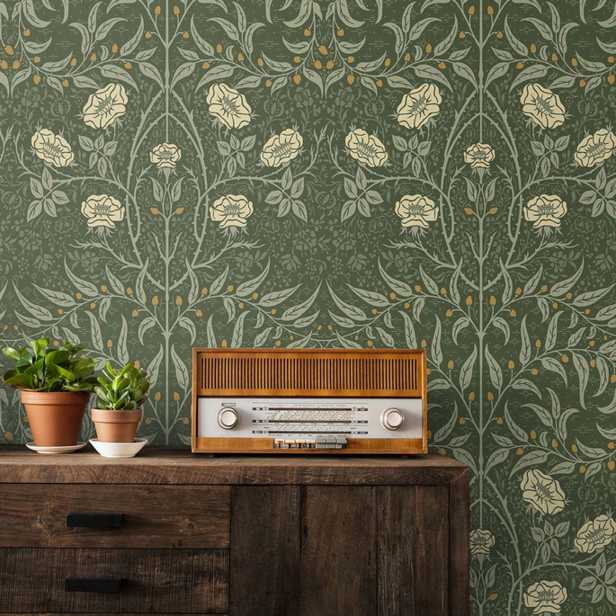 NextWall Peel &amp; Stick Stenciled Floral Evergreen Wallpaper image 4 of 4