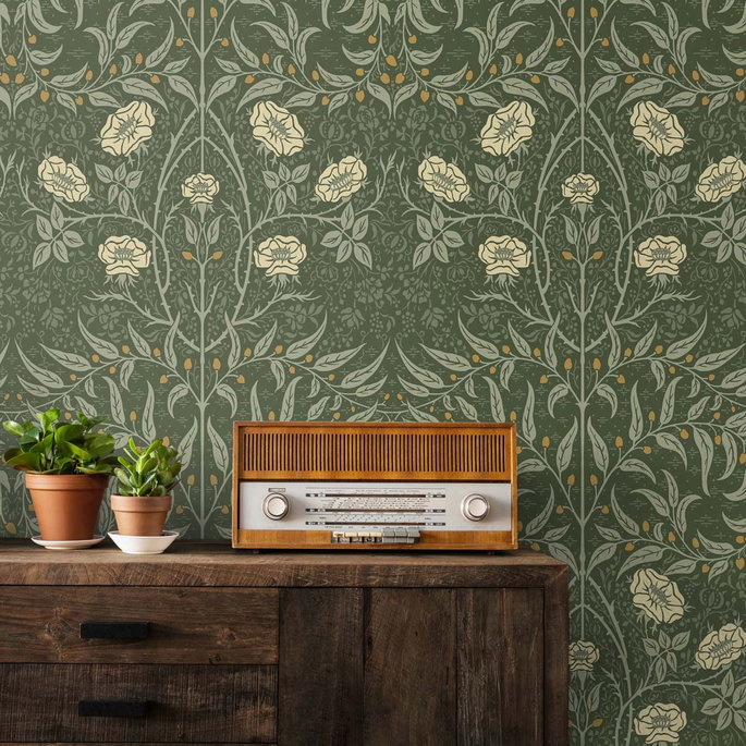 NextWall Peel &amp; Stick Stenciled Floral Evergreen Wallpaper image 4 of 4