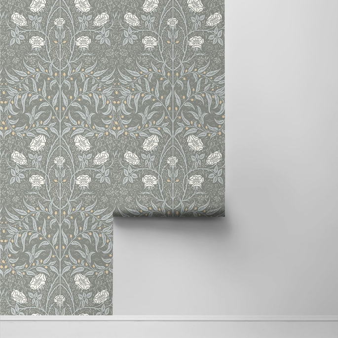 NextWall Peel &amp; Stick Stenciled Floral Alloy Grey Wallpaper image 2 of 4
