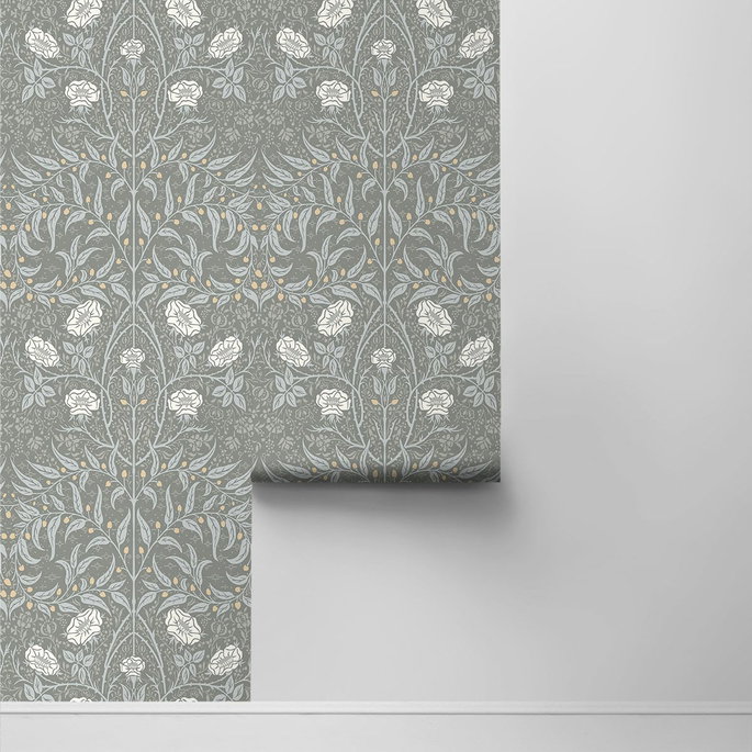 NextWall Peel &amp; Stick Stenciled Floral Alloy Grey Wallpaper image 2 of 4