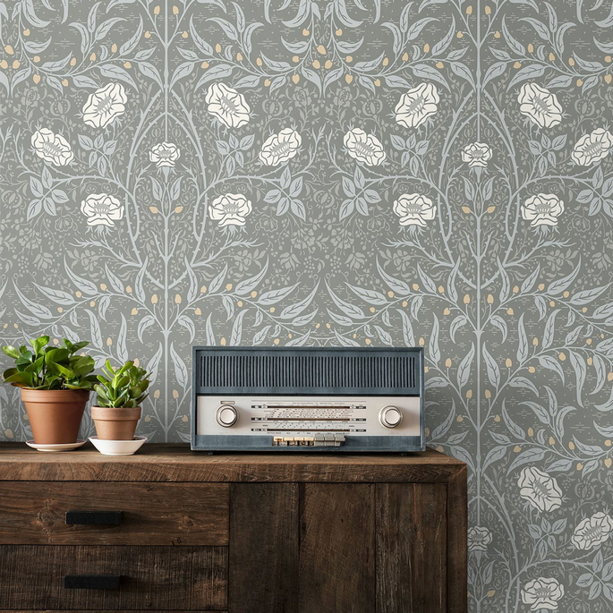 NextWall Peel &amp; Stick Stenciled Floral Alloy Grey Wallpaper image 3 of 4