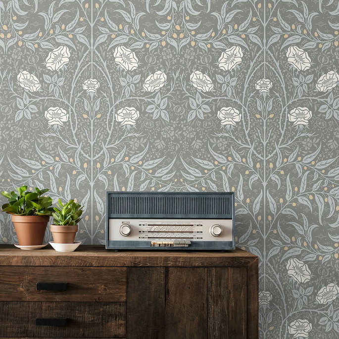 NextWall Peel &amp; Stick Stenciled Floral Alloy Grey Wallpaper image 3 of 4
