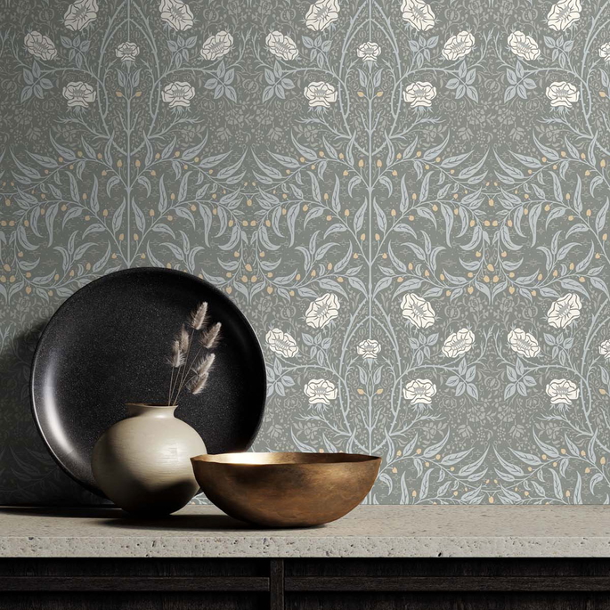 NextWall Peel &amp; Stick Stenciled Floral Alloy Grey Wallpaper image 4 of 4
