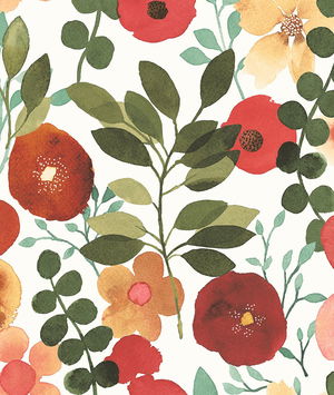 NextWall Peel & Stick Garden Dance Ruby & Hunter Green Wallpaper